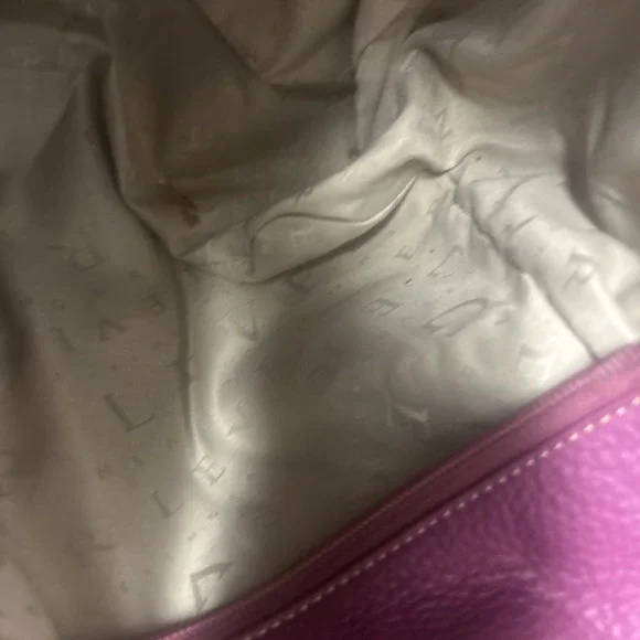 LEVENGER Purple Canvas Brown Leather Medium Pocket Tote Bag Purse - Picture 9 of 9